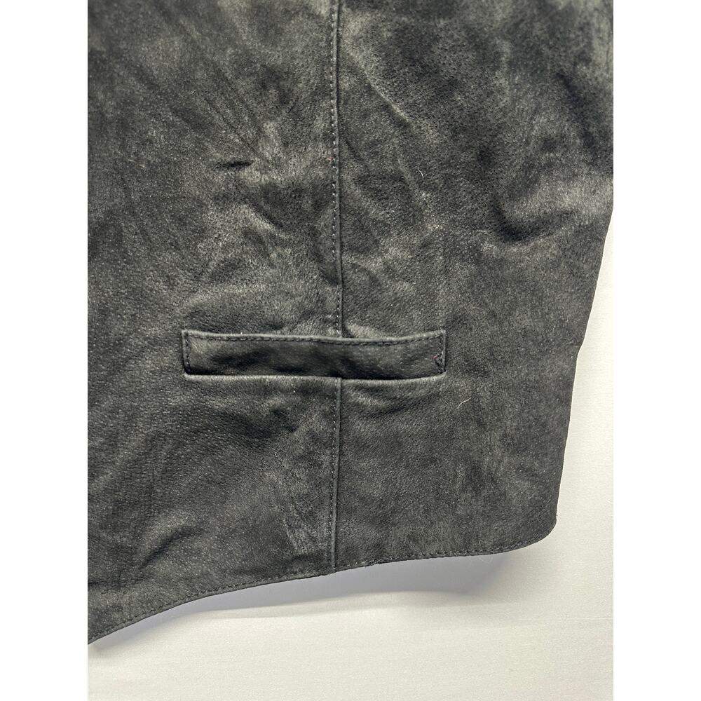 Vintage Black Leather Western Vest XL 🤠 Grunge Rock Worn Patina Y2K Biker Style - Picture 2 of 7